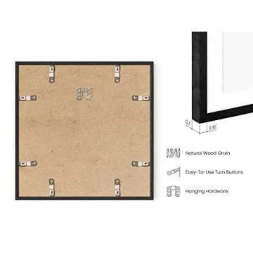 HAUS AND HUES Solid Oak Wood 12”x12” Picture Frames Matted to 8”x8” Set of 4-12 x 12 Frames Square, 12x12 Square Black Photo Frames, 12x12 Frame with Mat for Gallery Wall