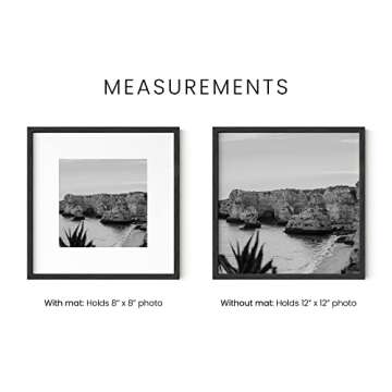 HAUS AND HUES Solid Oak Wood 12”x12” Picture Frames Matted to 8”x8” Set of 4-12 x 12 Frames Square, 12x12 Square Black Photo Frames, 12x12 Frame with Mat for Gallery Wall