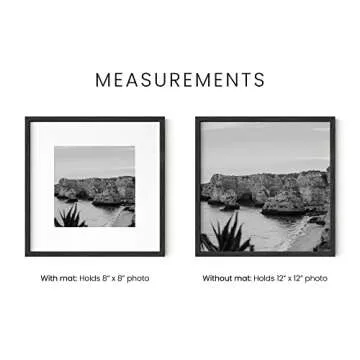 HAUS AND HUES Solid Oak Wood 12”x12” Picture Frames Matted to 8”x8” Set of 4-12 x 12 Frames Square, 12x12 Square Black Photo Frames, 12x12 Frame with Mat for Gallery Wall