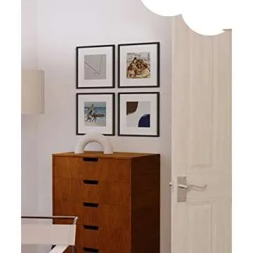 HAUS AND HUES Solid Oak Wood 12”x12” Picture Frames Matted to 8”x8” Set of 4-12 x 12 Frames Square, 12x12 Square Black Photo Frames, 12x12 Frame with Mat for Gallery Wall