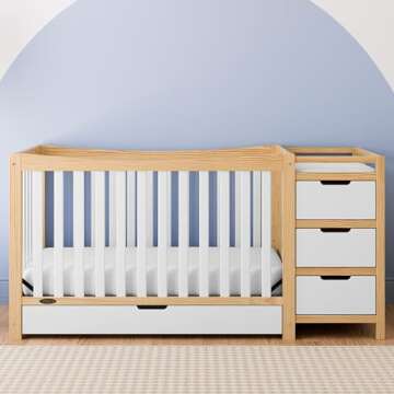 Graco Remi 4-In-1 Convertible Crib & Changer With Drawer (White & Natural) – GREENGUARD Gold Certi...