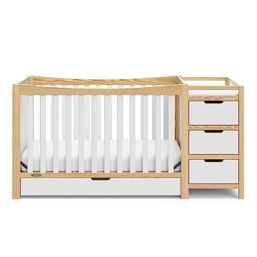 Graco Remi 4-In-1 Convertible Crib & Changer With Drawer (White & Natural) – GREENGUARD Gold Certified, Crib And Changing-Table Combo, Includes Changing Pad, Converts To Toddler Bed, Full-Size Bed