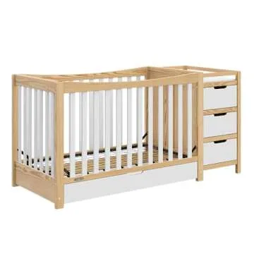 Graco Remi 4-In-1 Convertible Crib & Changer With Drawer (White & Natural) – GREENGUARD Gold Certified, Crib And Changing-Table Combo, Includes Changing Pad, Converts To Toddler Bed, Full-Size Bed