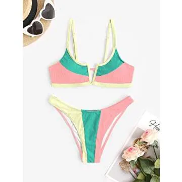 ZAFUL Bikini Set V-Wired Ruffled High Cut Stylish Swimwear