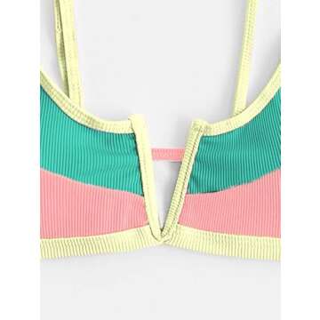 ZAFUL Women's Bikini Set V-Wired Ruffle Ribbed High Cut V-Notch Swimwear (2-Light Yellow, M)