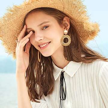 FIFATA Statement Earrings for Women Rattan Earrings Big Gold Geometric Drop Dangle Earrings Set Beach Essentials Hypoallergenic for Sensitive Ears