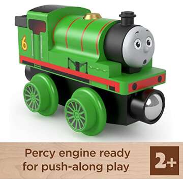 Thomas & Friends Wooden Railway Toy Train Percy Push-Along Engine for Toddlers and Preschool Kids Ag...