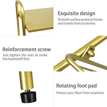 Jbikao Gold End Table - Modern Small Accent Metal Side Table with Magazine Storage for Record Player Stand, Living Room, ​Farmhouse, Bedside Table - 24in