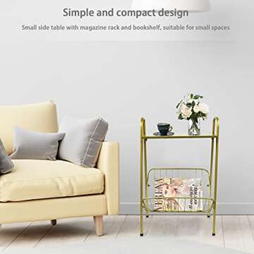 Jbikao Gold End Table - Modern Small Accent Metal Side Table with Magazine Storage for Record Player Stand, Living Room, ​Farmhouse, Bedside Table - 24in