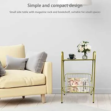 Jbikao Gold End Table - Modern Small Accent Metal Side Table with Magazine Storage for Record Player Stand, Living Room, ​Farmhouse, Bedside Table - 24in