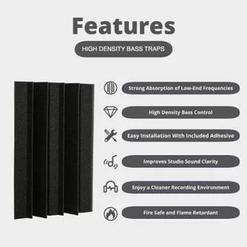 TRUE NORTH Bass Traps w/Adhesive 8 Pack - Recording Studio Acoustical Treatments - Studio Foam Bass Trap Panel Acoustic Treatment - Sound Foam Corner to Trap Bass, Bass Traps Acoustic Foam Corner
