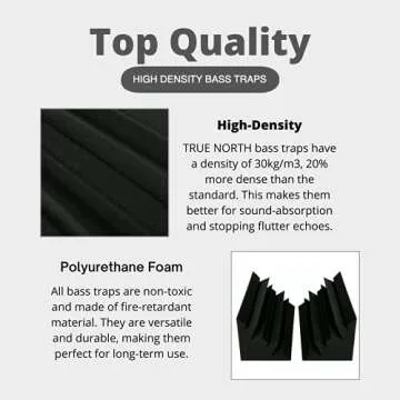 TRUE NORTH Bass Traps w/Adhesive 8 Pack - Recording Studio Acoustical Treatments - Studio Foam Bass Trap Panel Acoustic Treatment - Sound Foam Corner to Trap Bass, Bass Traps Acoustic Foam Corner