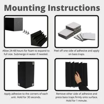 TRUE NORTH Bass Traps w/Adhesive 8 Pack - Recording Studio Acoustical Treatments - Studio Foam Bass Trap Panel Acoustic Treatment - Sound Foam Corner to Trap Bass, Bass Traps Acoustic Foam Corner