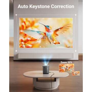 OPOQO Portable Mini Projector with WiFi and Bluetooth - Electric Focus & Auto Keystone & Zoom, Full HD 1080P Supported Outdoor Movie Projector, Compatible with iOS/Android/TV Stick/HDMI/PS5 (Brown)