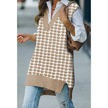 Viottiset Oversized Houndstooth Sweater Vest for Women