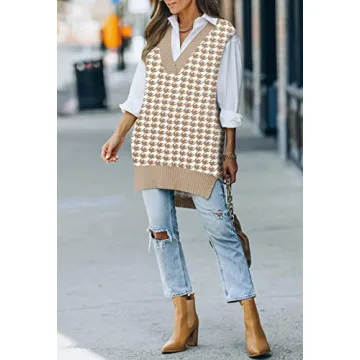 Viottiset Oversized Houndstooth Sweater Vest for Women