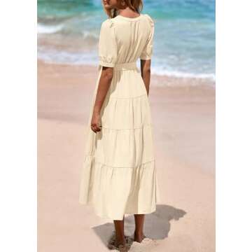 PRETTYGARDEN Women's Summer Midi Dress 2025 Casual Short Sleeve V Neck Buttons Belted Ruffle A Line ...