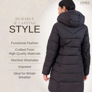 Jones New York Women's Long Puffer Coat for Winter Warmth