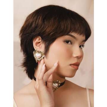 OJERRY Retro Statement Pearly Heart Earrings for Women - Vintage Jewelry for All Occasions