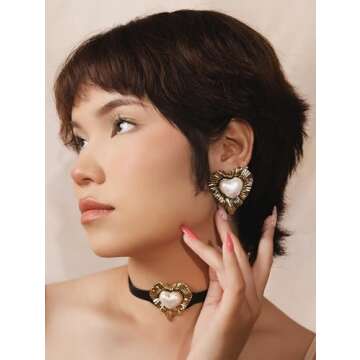 OJERRY Retro Pearly Heart Earrings for Women Elegant Vintage Jewelry