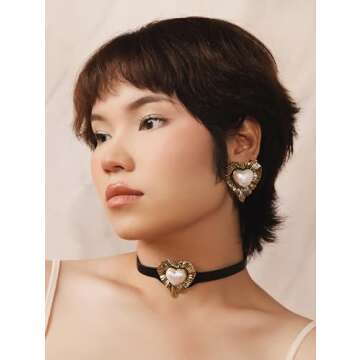 OJERRY Retro Pearly Heart Earrings for Women Elegant Vintage Jewelry