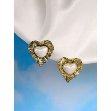 OJERRY Retro Pearly Heart Earrings for Women Elegant Vintage Jewelry