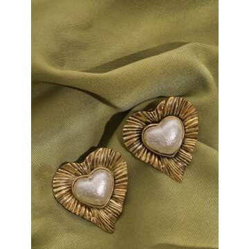 OJERRY Retro Pearly Heart Earrings for Women Elegant Vintage Jewelry