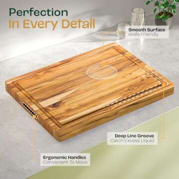 Yes4All Durable Teak Cutting Boards for Kitchen,[16.5''L x 13''W x 1.5”Thick] Medium Edge Grain Cu...