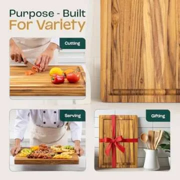 Yes4All Durable Teak Cutting Boards for Kitchen,[16.5''L x 13''W x 1.5”Thick] Medium Edge Grain Cutting Board, Pre Oiled Wood Cutting Boards, Thick Chopping Board w/Juice Grooves and Easy Grip Handle