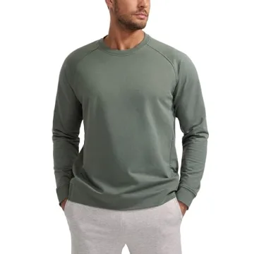 CRZ YOGA Men's Crewneck Sweatshirts - French Terry Athletic Pullover with Zipper Pocket
