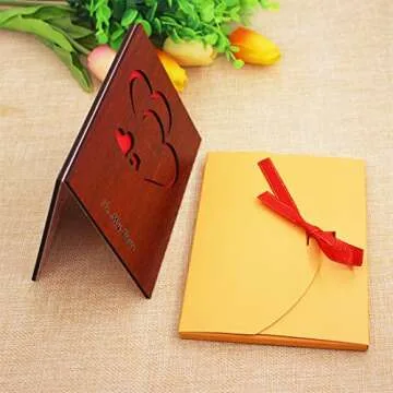 Creawoo Handmade Walnut Wood Love Greeting Card with Unique Gift Card Box The Best Valentine's Day, ...