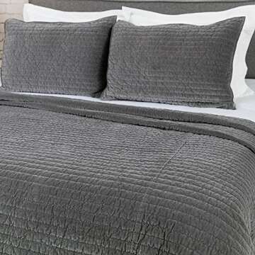 ELEGANT LIFE HOME Velvet Quilt Oversized King Reversible Royal Cotton Velvet Pic-Stitch Bedding Quilt - Oversized King - 108'' x 92'', Gray