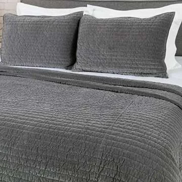 ELEGANT LIFE HOME Velvet Quilt Oversized King Reversible Royal Cotton Velvet Pic-Stitch Bedding Quilt - Oversized King - 108'' x 92'', Gray