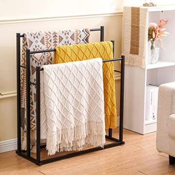 Honiter Towel Racks for Bathroom, 3 Tiers Metal Towel Rack Standing, Freestanding Towel Holder for Bath Storage & Hand Towels, Blanket Holder, Next to Tub or Shower, Pool Towel Racks Outdoor, Black