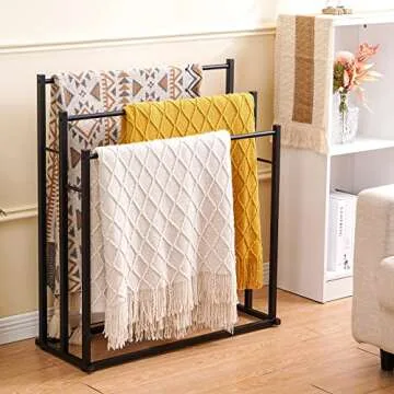 Honiter Towel Racks for Bathroom, 3 Tiers Metal Towel Rack Standing, Freestanding Towel Holder for Bath Storage & Hand Towels, Blanket Holder, Next to Tub or Shower, Pool Towel Racks Outdoor, Black