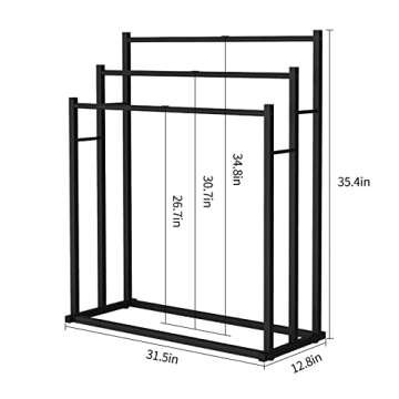 Honiter Towel Racks for Bathroom, 3 Tiers Metal Towel Rack Standing, Freestanding Towel Holder for Bath Storage & Hand Towels, Blanket Holder, Next to Tub or Shower, Pool Towel Racks Outdoor, Black