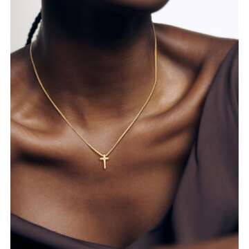 Carffordo 14K Gold Plated Cross Necklaces for Women - Gold Cross Pendant Simple Box Chain Small Chok...