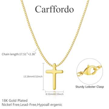 Carffordo 14K Gold Plated Cross Necklaces for Women - Gold Cross Pendant Simple Box Chain Small Choker Necklace Dainty Jewelry Trendy Gift