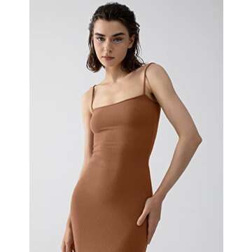 PUMIEY Maxi Dress for Women Long Dresses Bodycon Dresses Wedding Guest Dresses Slip Dress Brown Dress Caramel X-Small