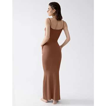 PUMIEY Maxi Dress for Women Long Dresses Bodycon Dresses Wedding Guest Dresses Slip Dress Brown Dress Caramel X-Small