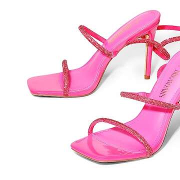 DREAM PAIRS Hot Pink High Heels Stilletos Heels for Women Strappy Gladiator Sexy Square Toe Heels Op...