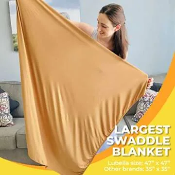 LUBELLA SUPPLY COMPANY Large Stretchy Swaddle Blankets 47" - Newborn Bamboo Swaddle and Hat Set - Jersey Receiving Baby Blanket for Boys & Girls - Soft Stretch Infant Wrap 0-3 Months (Desert Color)