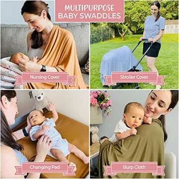 LUBELLA SUPPLY COMPANY Large Stretchy Swaddle Blankets 47" - Newborn Bamboo Swaddle and Hat Set - Jersey Receiving Baby Blanket for Boys & Girls - Soft Stretch Infant Wrap 0-3 Months (Desert Color)