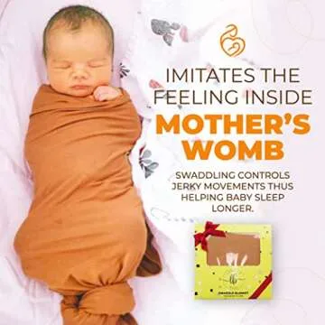 LUBELLA SUPPLY COMPANY Large Stretchy Swaddle Blankets 47" - Newborn Bamboo Swaddle and Hat Set - Jersey Receiving Baby Blanket for Boys & Girls - Soft Stretch Infant Wrap 0-3 Months (Desert Color)