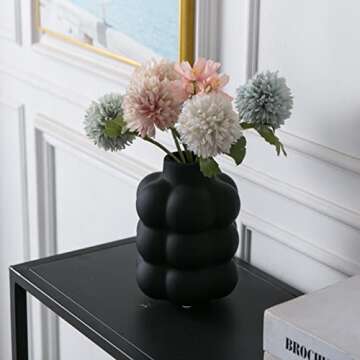 Mowtanco Black Ceramic Vase - Small Spherical Flower Vase for Centerpiece, Three Floors Design for M...