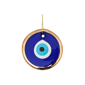 Erbulus 3.5" Glass Blue Evil Eye Wall Hanging Gold Ornament - Turkish Nazar Bead - Home Protection C...