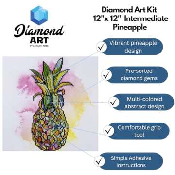 Diamond Art By Leisure Arts Pineapple, 12"X12", Intermediate Diamond Painting Kits For Adults, Art F...