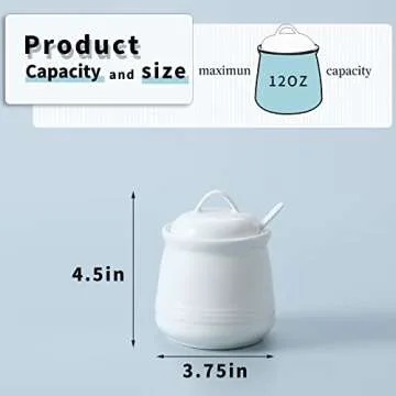 HAOTOP 12 oz Porcelain Sugar Bowl with Spoon and Lid