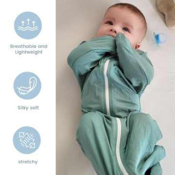 ZIGJOY Shark-Fin Transition Swaddle - 0.5 Tog Rayon Made from Bamboo Sleep Sack Transitional Swaddle Sack Baby Wearable Blanket with 2-Way Zipper, Mint Green, 6-12 Months