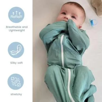 ZIGJOY Shark-Fin Transition Swaddle - 0.5 Tog Rayon Made from Bamboo Sleep Sack Transitional Swaddle Sack Baby Wearable Blanket with 2-Way Zipper, Mint Green, 6-12 Months